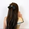 barrette classique en ruban à nœud noir pour femme ; accessoire mignon pour épingle à cheveux et pince à queue de cheval ; bandeau noir parfait pour les filles.