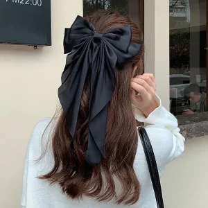 Pince à cheveux en ruban à nœud élégant pour filles, pince à cheveux Simple en Satin solide, bandeau rétro avec Clips, accessoires pour cheveux pour filles