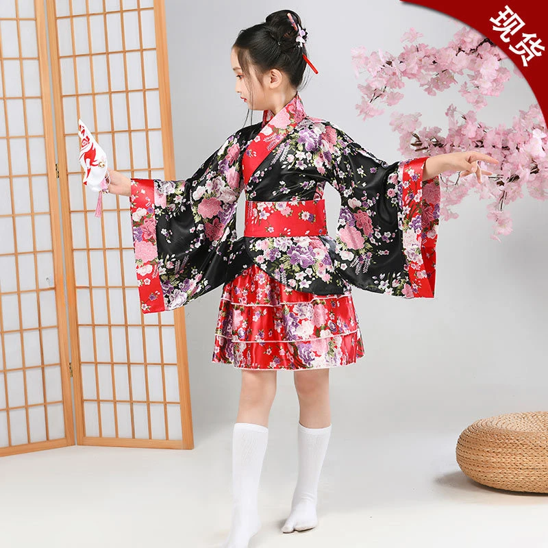 Enfant japonais Kimono Yukata filles japon peignoir robe Obi Vintage Haori Halloween lolita jupe Cosplay Costume maison vêtements de nuit