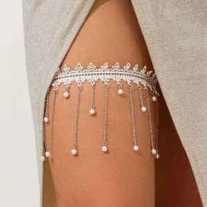 PuRui élégant Imitation perle gland jambe cuisse chaîne pour les femmes Simple Sexy élastique pansement jarretière corps bijoux accessoires