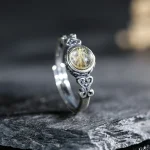 Bague en argent S925 à motif vintage pour femme, bague en cristal de table naturel, bijoux exquis, bague pour couple, accessoires de fête