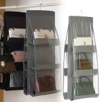 Organisateur suspendu de sac à main noir avec 6 poches, sac de rangement pliable en tissu Oxford pour placard familial et chambre à coucher