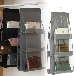Organisateur suspendu de sac à main noir avec 6 poches, sac de rangement pliable en tissu Oxford pour placard familial et chambre à coucher