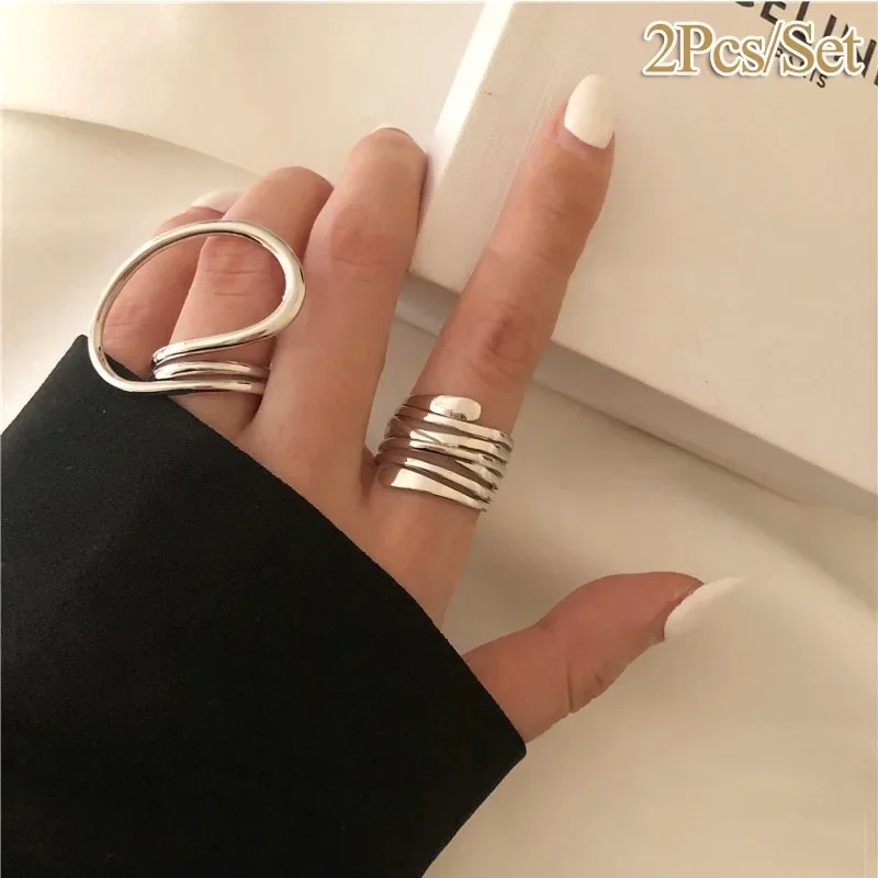 Ensemble de bagues massives pour femmes, couleur or, lignes uniques, grands anneaux, bijoux de doigt, bague géométrique Vintage déformée, cadeau d'anniversaire