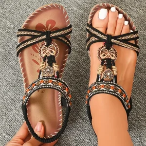 Sandales femme Style bohême sandales d&rsquo;été femmes fond souple talons bas sandales chaussures femme chaussures antidérapantes chaussures d&rsquo;été