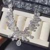 ensemble de mariée de luxe en forme de goutte d'eau, couleur argent, cristal, diadèmes en strass, couronne, colliers, boucles d'oreilles, mariage, dubaï, ensemble de bijoux pour femmes