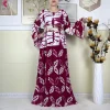 nouveau abaya africain femmes à manches longues dashiki recueillir taille robe en coton impression caftan ample robe islamique avec écharpe robe décontractée