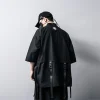 kimono noir traditionnel japonais, cardigan diablo, samouraï, ninja cosplay, style hanfu chinois imbibé, manteau streetwear, nouveau, 2024