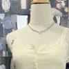 haut court en dentelle beige pour femmes, streetwear, sexy, sans manches, boutons, gilet en coton, chic, slim, y2k, été, 2023