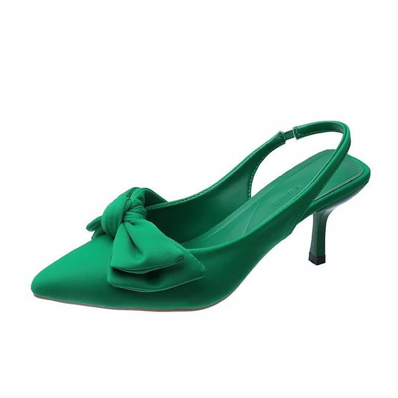 chaussures confortables pour femmes, sandales à talons aiguilles, nœud papillon, costume d'été, violet, grande taille, nouvelles filles, pointues basses, hautes, noires