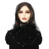 foulard en dentelle à sequins pour femmes musulmanes, voile en tulle, châle en maille transparente, écharpe de sauna, hijab à la mode, 145*40