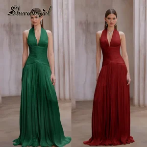 SHERAIN Sexy soie Satin longues robes de soirée col en v sans manches robes de bal saoudien arabe Occasion formelle robes de bal personnalisé