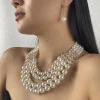 bijoux de mariage pour filles, 3 pièces, ensemble de bijoux, collier de perles, boucles d'oreilles, shopping en plein air, usage quotidien
