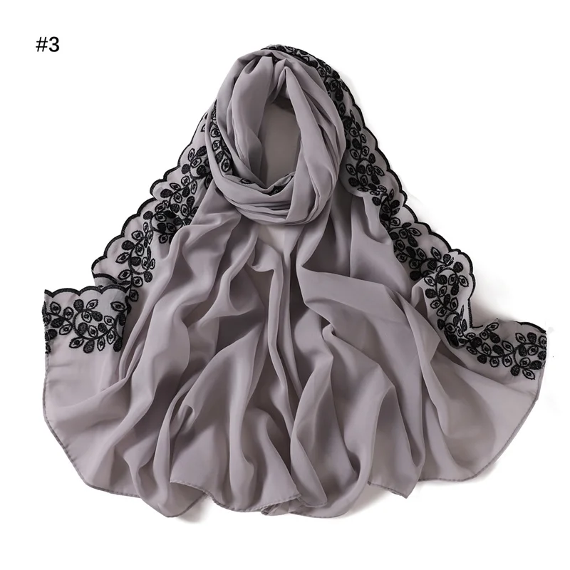hijab en mousseline de soie à bulles florales brodées unies, châles à points en dentelle pour ramadan, foulard de protection solaire pour femmes, coupe vent pour l'extérieur
