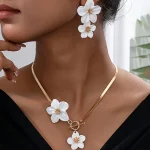 3 pièces/ensemble élégant fleur pendentif collier et boucles d&rsquo;oreilles ensembles de bijoux pour femmes collier boucle d&rsquo;oreille adapté pour les vacances de mariage