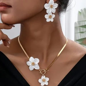 3 pièces/ensemble élégant fleur pendentif collier et boucles d&rsquo;oreilles ensembles de bijoux pour femmes collier boucle d&rsquo;oreille adapté pour les vacances de mariage