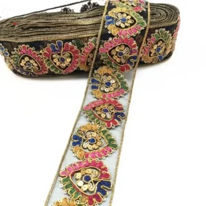 Tissu de garniture de dentelle de paillettes, rubans de broderie de bricolage pour vêtements, coiffure, décor de mariage, couture faite à la main, 1 mètre