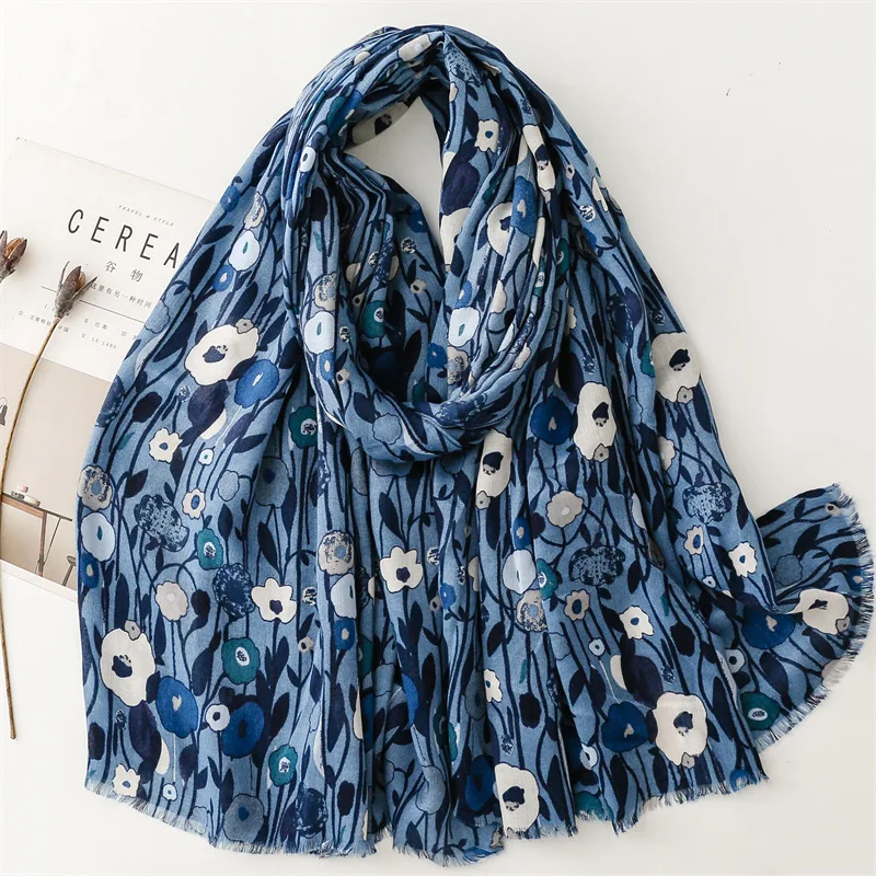 Écharpe douce en viscose florale de jardin respirante pour femme, hijab musulman décontracté, châle à franges, optique chic bohème, parfait pour les voyages, 180x90cm