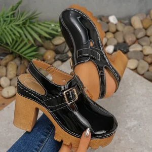 Sandales à talons Super hauts pour femmes, bout rond, chaussures d&rsquo;été à talons épais, confortables, bout fermé, chaussures sophistiquées pour femmes, 2025