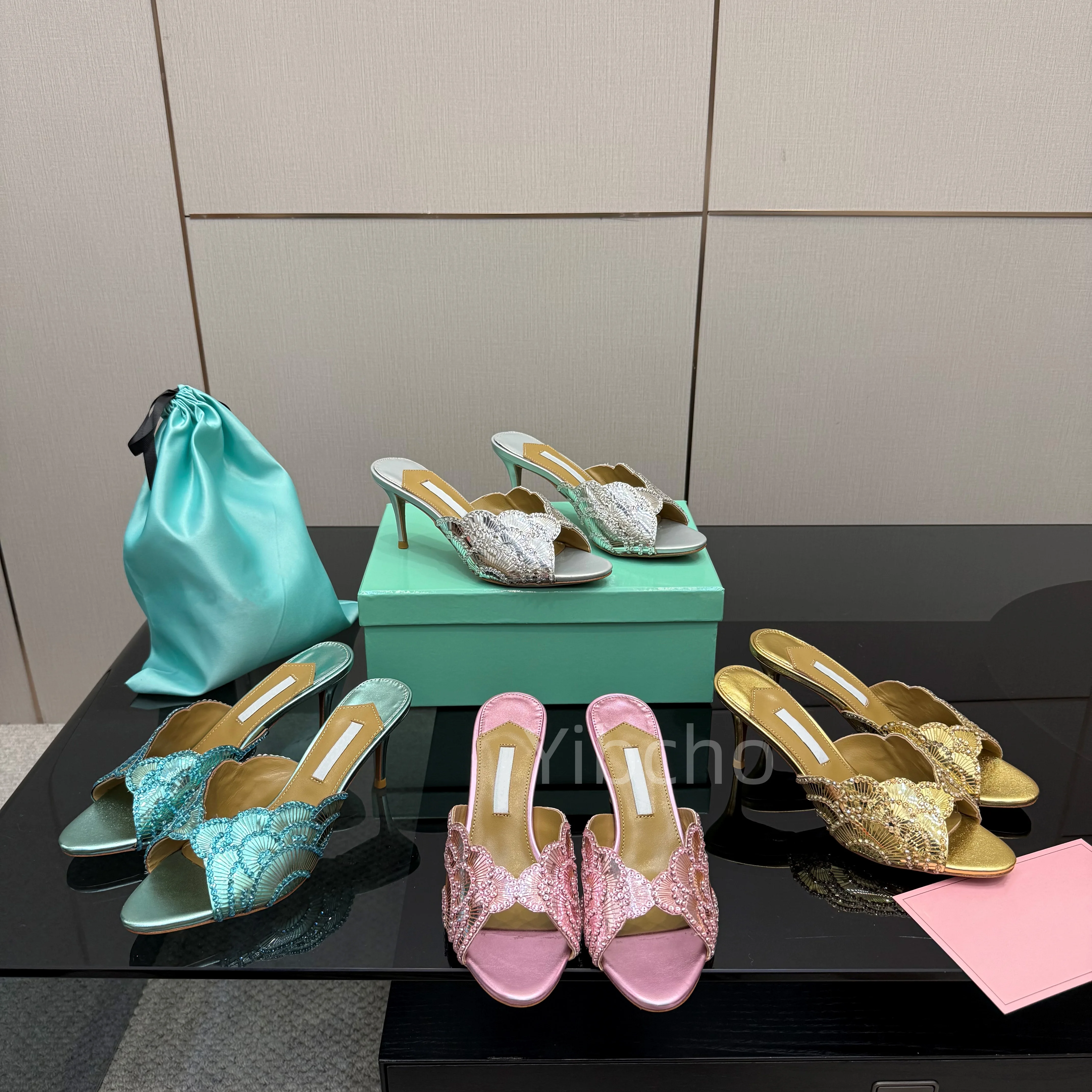 Sandales à bouche de poisson pour femmes, nouveau Style tendance, élégantes, Sexy, paillettes scintillantes, talons fins, chaussures de fête