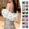 Boléro de mariage en satin pour femmes, enveloppe de mariée élégante, boléro à volants pour fête formelle, demoiselle d&rsquo;honneur, robe de soirée