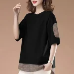 T-shirt deux pièces à manches courtes pour femmes, haut ample et décontracté couvrant la chair, nouvelle collection été 2025