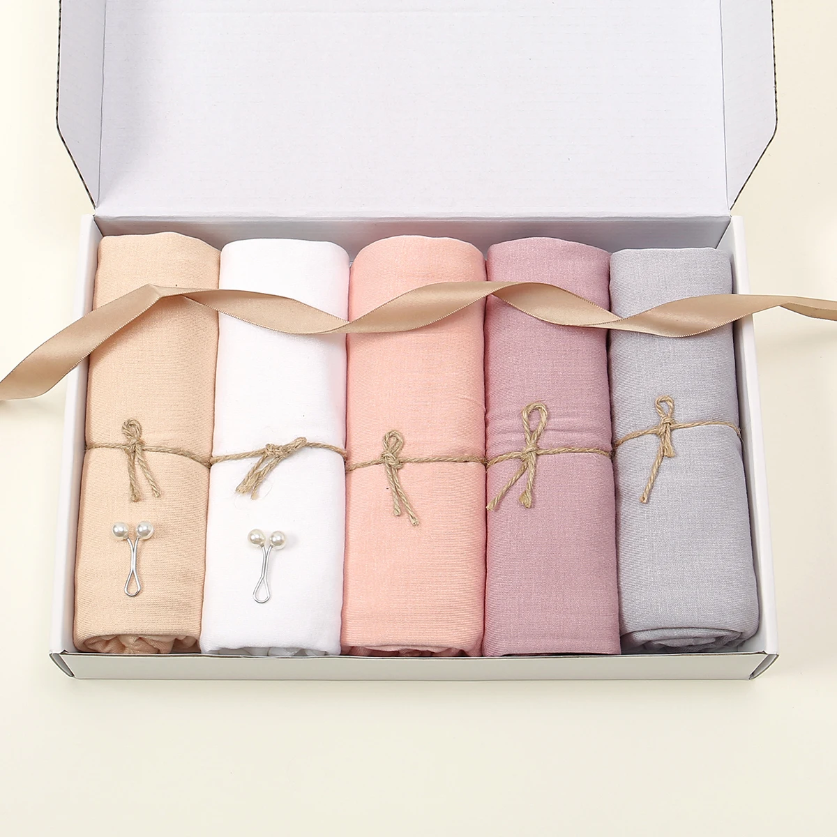 hijab musulman avec épingles, écharpe en jersey, châles longs, turban doux uni, écharpe de sauna islamique, enveloppes de bande de sauna, cadeau, un ensemble de 5 pièces