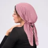 strass décor turban chapeau musulman hijabs couleur unie élastique bandeau décontracté crâne casquette bonnets chimio casquette pour les femmes