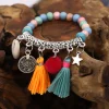 bracelets bohème faits à la main pour femmes, bijoux en alliage de perles de bois colorées, tuyau, pompon, pendentif étoile, bracelet à breloques