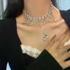 bijoux de mariage élégants en diamant pour femmes, collier, boucles d'oreilles, ensemble en argent rouge, boucles d'oreilles, accessoires de robe de luxe légers