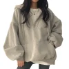 sweat à capuche harajuku pour femme, haut de document solide, demi fermeture éclair, sweat femme décontracté, manches longues, poche, combiné, 2023