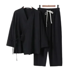 Kimono pyjamas japonais coton 2 pièces ensemble Yukata samouraï hommes Ninjya moine porter Chef jardinage vêtements de travail japon Style Jinbei