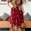 abaya dashiki à manches courtes pour femmes, robe maxi à imprimé floral africain, nouvelle collection été