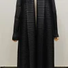 2025 abaya plissé miyake avec col rabattu, manches longues, design imprimé vintage, grande taille