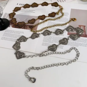 Ceinture Vintage en chaîne dorée pour femmes, cœur en métal, Punk Goth, ceinture fine en argent, pantalon, accessoire Harajuku