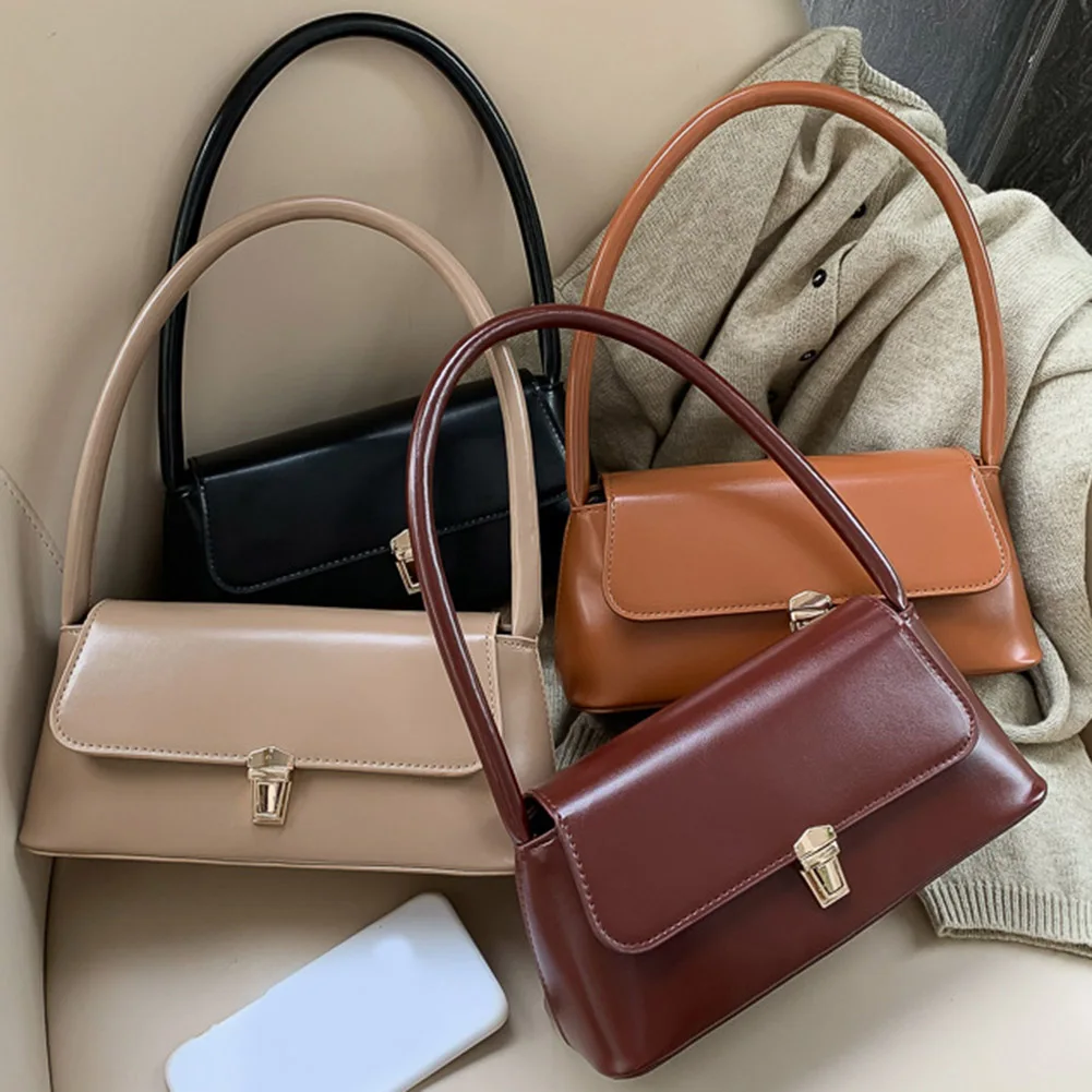 Femmes sac à bandoulière à la mode Vintage sac à main Portable décontracté en cuir PU couleur unie Simple poignée sous les bras sac sacs à main