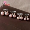 boucles d'oreilles en argent sterling 925 avec perles rondes roses, pour mariage, fiançailles, fête d'anniversaire élégante, cadeaux de fête des mères