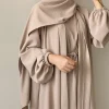 nouveau abaya ensemble tissu froissé ouvert abaya + robe longue intérieure vêtements islamiques femmes musulmanes robes ensemble caftan turc ramadan eid