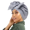 Casquette africaine mariage nigérian Gele indien femmes Hijab en relief front grande fleur foulard chapeau couleur unie chapeau musulman