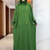 femmes coton abayas musulman ramadan vêtements de prière avec capuche jalaba solide décontracté manches chauve souris arabe oriental robe eid djellab