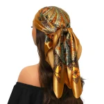 Foulard de tête femmes marque de luxe carré 90*90 cm Foulard en soie Satin Bandana Cheveux doux Foulard Hijab Foulards de Cheveux pour dames