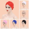 Inde chapeau Hijabs casquette africaine bandeau dames bandeau femmes perlé Turban Bonnet couleur unie coton Turban chapeau intérieur Hijab casquette