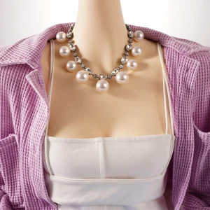 Colliers de perles de luxe pour femmes, double tour de cou élégant simple, goutte d&rsquo;eau, bijoux de banquet de mariage