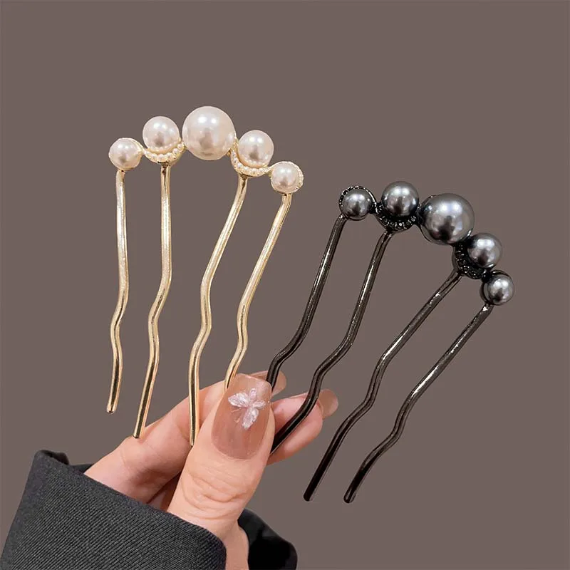 Épingles à cheveux coréennes en forme de U pour femmes, pinces à cheveux en perles de Style élégant, fourchettes en métal, épingles à cheveux en perles Vintage, outils de coiffure, cadeaux