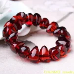 Bracelet en ambre rouge pour femmes et hommes, perles d&rsquo;ambre de sang naturel baltique, élastique, Triangle, accessoires bijoux