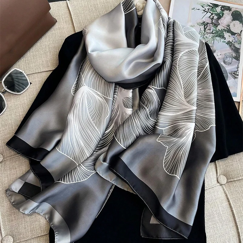 design satin soie châle hijab écharpe femmes mode été crème solaire plage étole enveloppes bufanda femme foulard echarpe nouveau