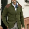 cardigan à simple boutonnage pour homme, pull tricoté, manteau, patchwork, manches longues, col à revers, slim fit, nouvelle collection automne hiver