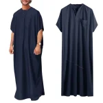 Hommes Islamique Arabe Kaftan Vintage Solide À Manches Courtes adt Rétro Robes Abaya Dubaï Moyen-Orient Musulman Vêtements S-5XL