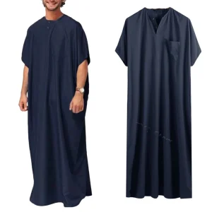 Hommes Islamique Arabe Kaftan Vintage Solide À Manches Courtes adt Rétro Robes Abaya Dubaï Moyen-Orient Musulman Vêtements S-5XL