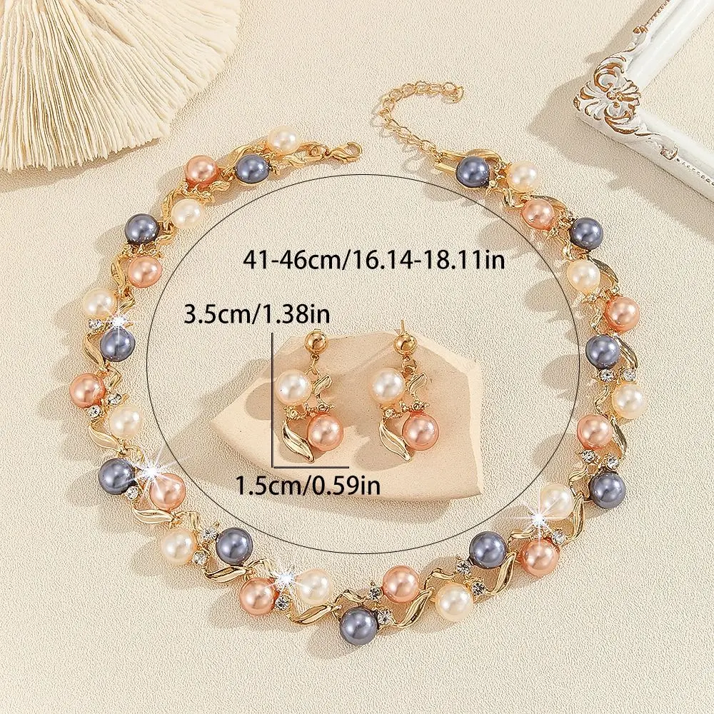 Mode élégant collier de perles feuille métal coloré collier de perles boucles d'oreilles strass collier boucles d'oreilles ensemble fête